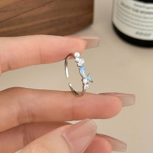 Blue Enamel Dolphin Pearl Shell Stacking Ring - Perimade & Co.