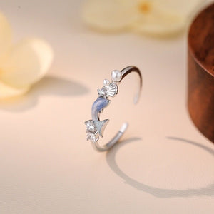 Blue Enamel Dolphin Pearl Shell Stacking Ring - Perimade & Co.
