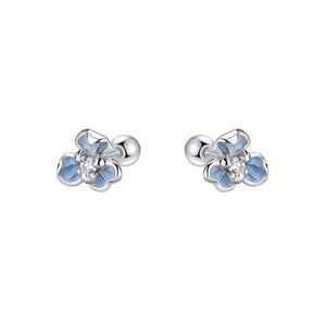 Blue Enamel Flower Screw Back Stud Earrings - Perimade & Co.