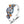 Silver ring with orange and blue gemstones on a white background
