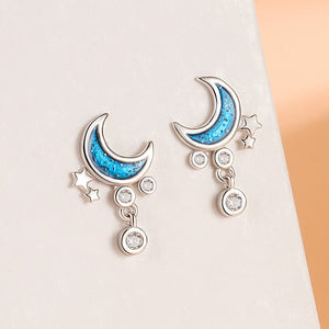 Blue Moon Star Dangle Drop Stud Earrings - Perimade & Co.