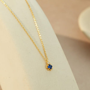 Blue Square CZ Floral Frame Charm Necklace - Perimade & Co.