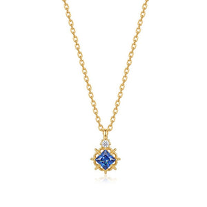 Blue Square CZ Floral Frame Charm Necklace - Perimade & Co.