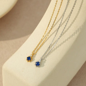 Blue Square CZ Floral Frame Charm Necklace - Perimade & Co.