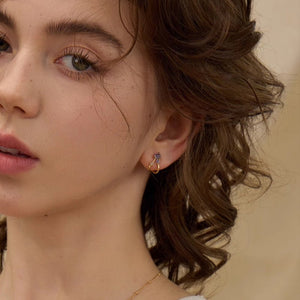 Blue Stone Textured Split Open Hoop Earrings - Perimade & Co.