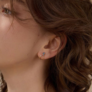 Blue Stone Textured Split Open Hoop Earrings - Perimade & Co.