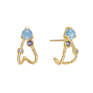 Blue Stone Textured Split Open Hoop Earrings - Perimade & Co.