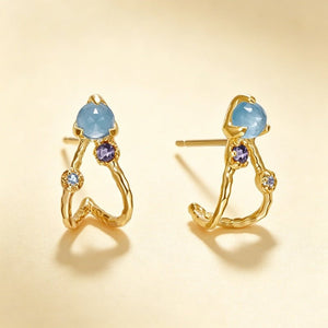 Blue Stone Textured Split Open Hoop Earrings - Perimade & Co.