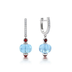 Blue Topaz Fluted Lantern Drop Hoop Earrings - Perimade & Co.