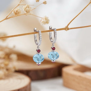Blue Topaz Fluted Lantern Drop Hoop Earrings - Perimade & Co.