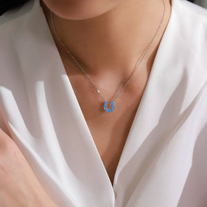 Blue U-Shaped Horseshoe Pendant Necklace - Perimade & Co.