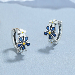 Blue White Flower Huggie Hoop Earrings - Perimade & Co.