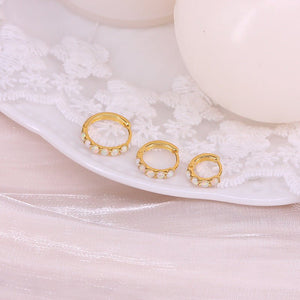 Blue White Opal Small Huggie Hoop Earrings - Perimade & Co.