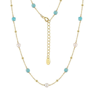 Boho Turquoise Pearl Bead Station Necklace - Perimade & Co.