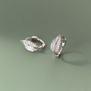 Botanical Leaf Pave CZ Huggie Hoop Earrings - Perimade & Co.