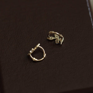 Botanical Leaf Pave CZ Huggie Hoop Earrings - Perimade & Co.