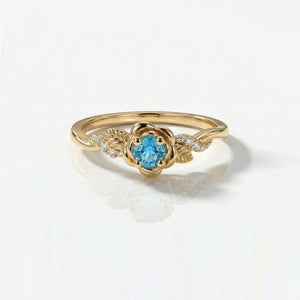 Botanical Rose Flower Vine Blue CZ Band Ring - Perimade & Co.