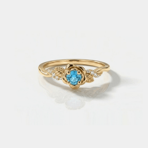Botanical Rose Flower Vine Blue CZ Band Ring - Perimade & Co.