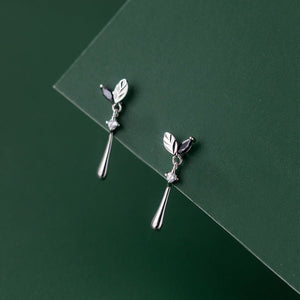 Botanical Textured Leaf CZ Drop Stud Earrings - Perimade & Co.