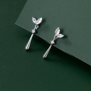 Botanical Textured Leaf CZ Drop Stud Earrings - Perimade & Co.