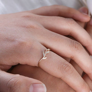 Botanical Vine Leaf Branch Pave CZ Band Ring - Perimade & Co.
