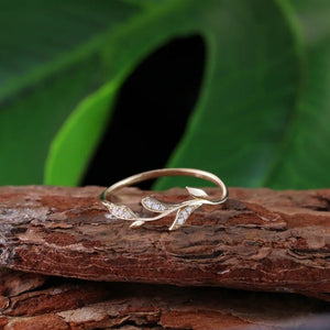 Botanical Vine Leaf Branch Pave CZ Band Ring - Perimade & Co.