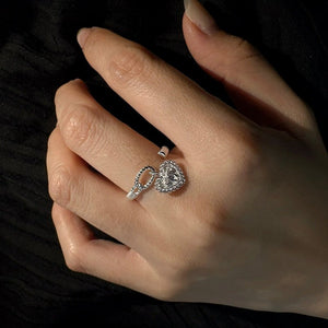 Bow Heart Dangle Charm Textured Open Ring - Perimade & Co.