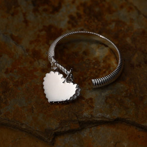Bow Heart Dangle Charm Textured Open Ring - Perimade & Co.