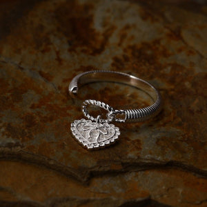 Bow Heart Dangle Charm Textured Open Ring - Perimade & Co.