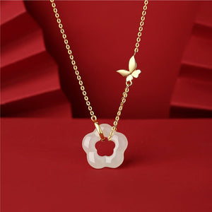Butterfly Flower Jade Pendant Necklace - Perimade & Co.