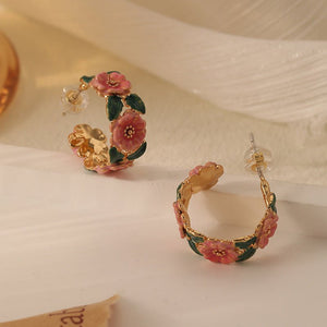Camellia Flower Hoop Statement Earrings - Perimade & Co.