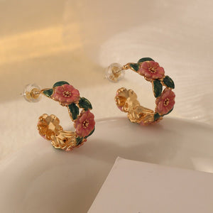Camellia Flower Hoop Statement Earrings - Perimade & Co.
