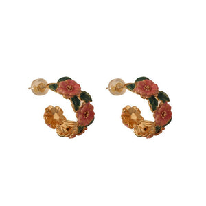 Camellia Flower Hoop Statement Earrings - Perimade & Co.