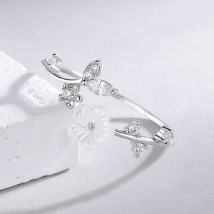 Camellia Flower Vine Leaf Open Bypass Ring - Perimade & Co.