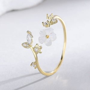 Camellia Flower Vine Leaf Open Bypass Ring - Perimade & Co.