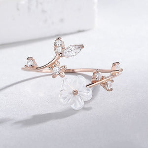 Camellia Flower Vine Leaf Open Bypass Ring - Perimade & Co.