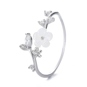 Camellia Flower Vine Leaf Open Bypass Ring - Perimade & Co.