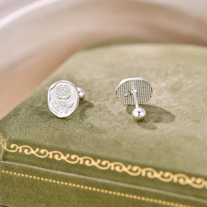 Carved Rose Floral Oval Cameo Stud Earrings - Perimade & Co.
