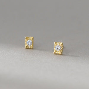 Carved Sunburst Rectangular CZ Stud Earrings - Perimade & Co.