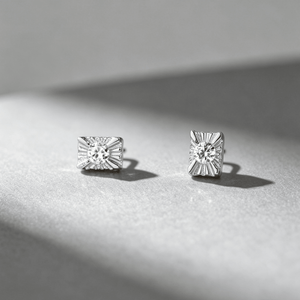 Carved Sunburst Rectangular CZ Stud Earrings - Perimade & Co.
