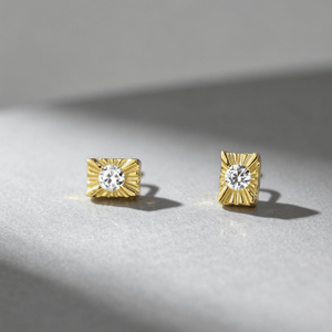 Carved Sunburst Rectangular CZ Stud Earrings - Perimade & Co.