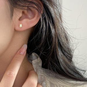 Carved Sunburst Rectangular CZ Stud Earrings - Perimade & Co.
