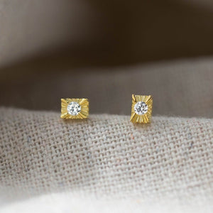 Carved Sunburst Rectangular CZ Stud Earrings - Perimade & Co.