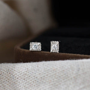 Carved Sunburst Rectangular CZ Stud Earrings - Perimade & Co.