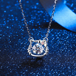 Silver necklace with a round pendant on a blue glittery background