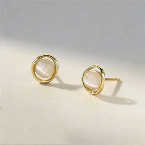 Cat's Eye Stone Twisted Circular Stud Earrings - Perimade & Co.