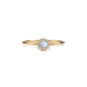 Dainty Round Opal Halo Stacking Band Ring