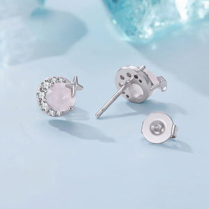 Celestial Rose Quartz Star Moon Stud Earrings - Perimade & Co.