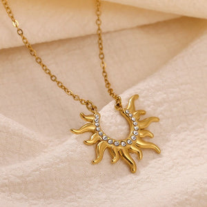 Celestial Sunburst Pave CZ Pendant Necklace - Perimade & Co.