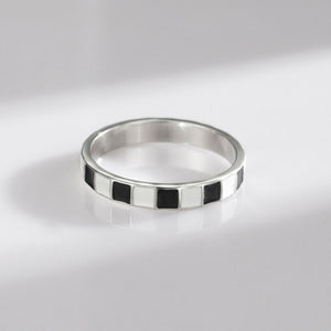 Checkerboard Black White Enamel Band Ring - Perimade & Co.
